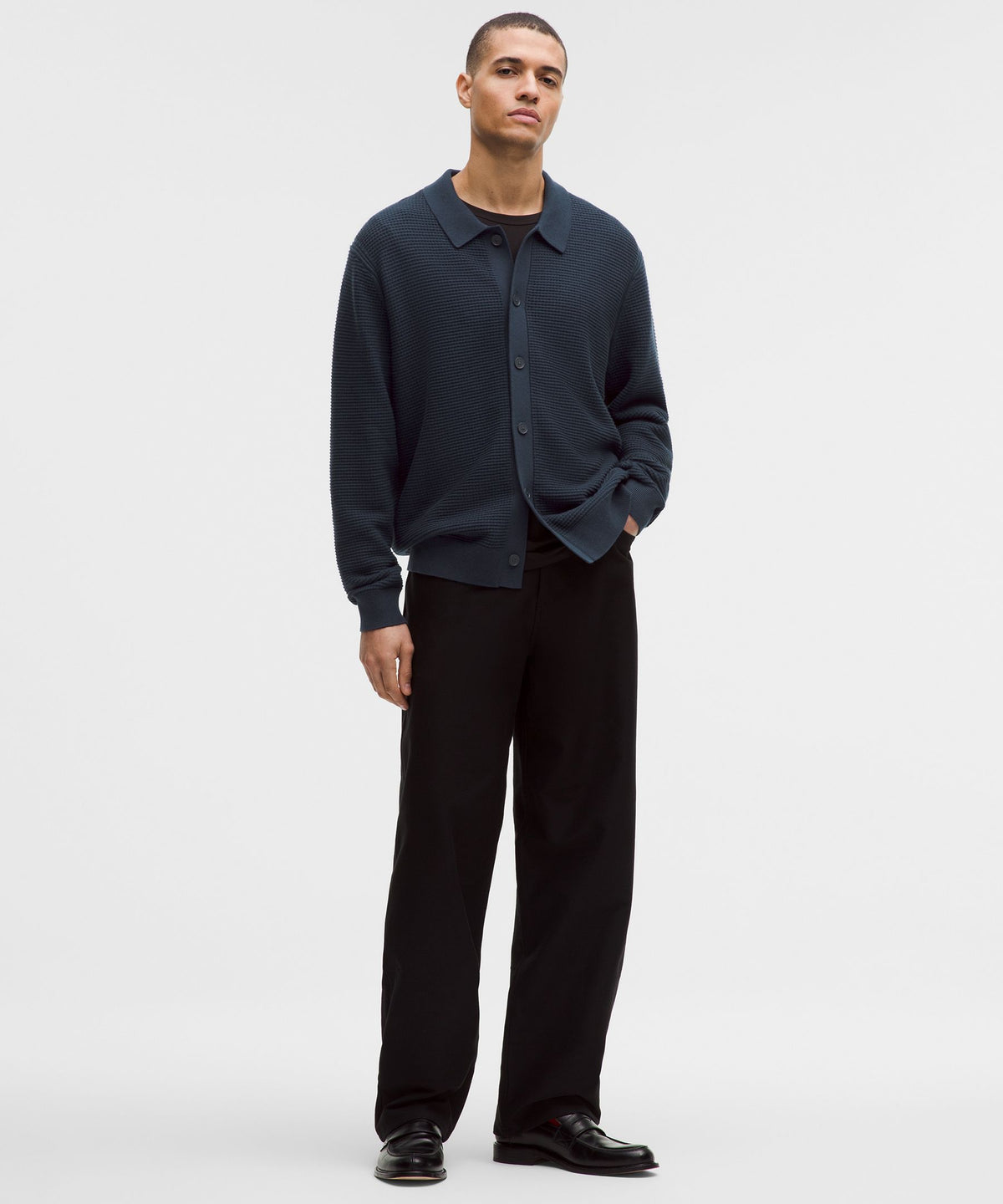 Cotton-Blend Knit Collared Cardigan