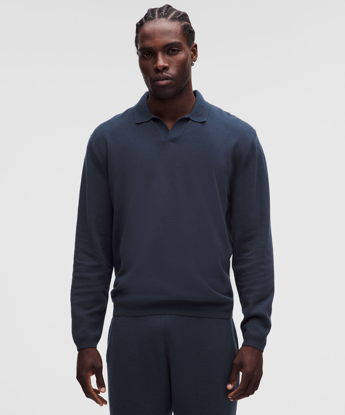 Cotton-Blend Knit Long-Sleeve Polo Shirt
