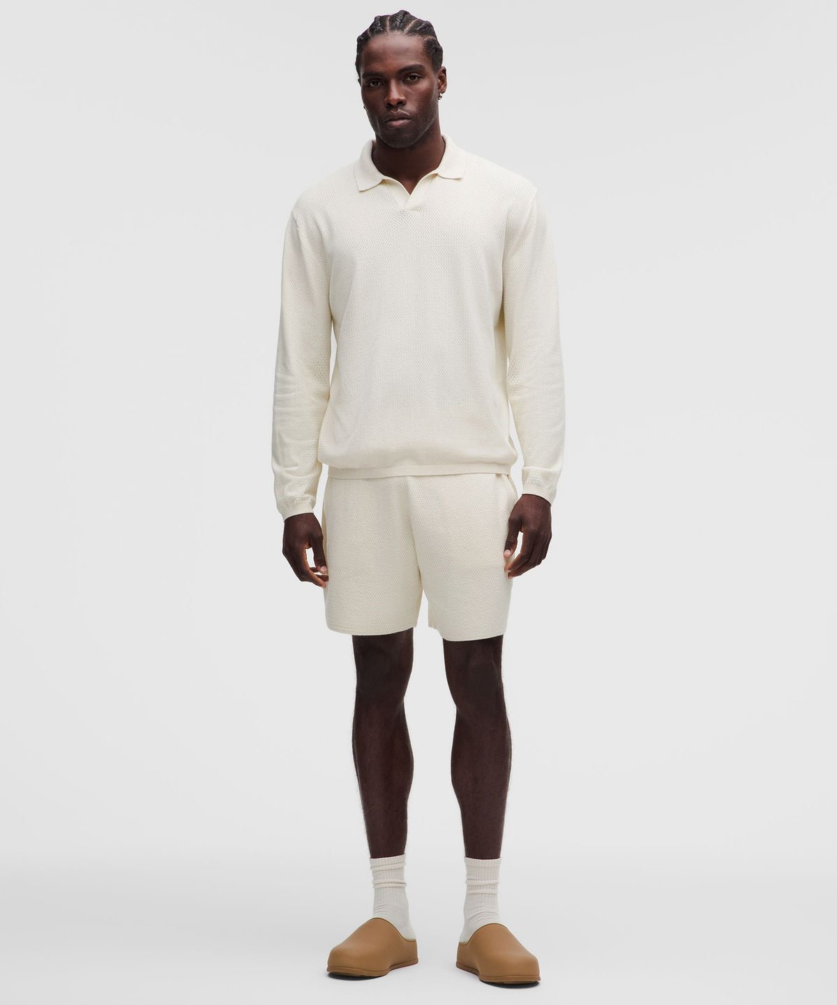 Cotton-Blend Knit Long-Sleeve Polo Shirt