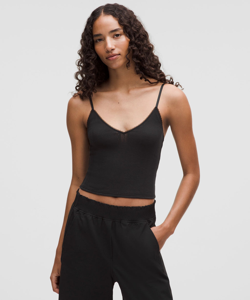 Cotton Pointelle Cropped Cami Tank Top