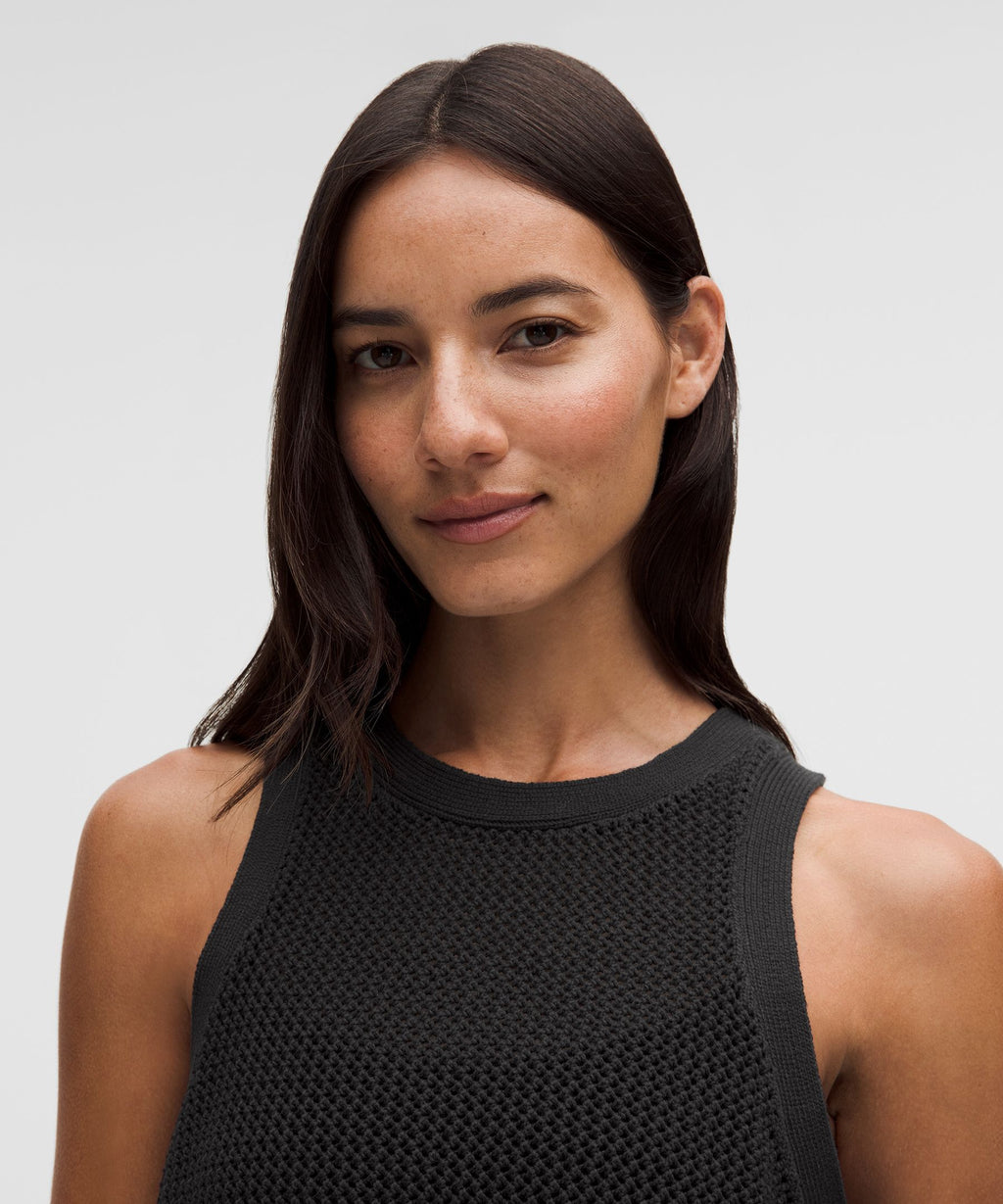 Cotton-Blend Crochet Mesh Tank Top