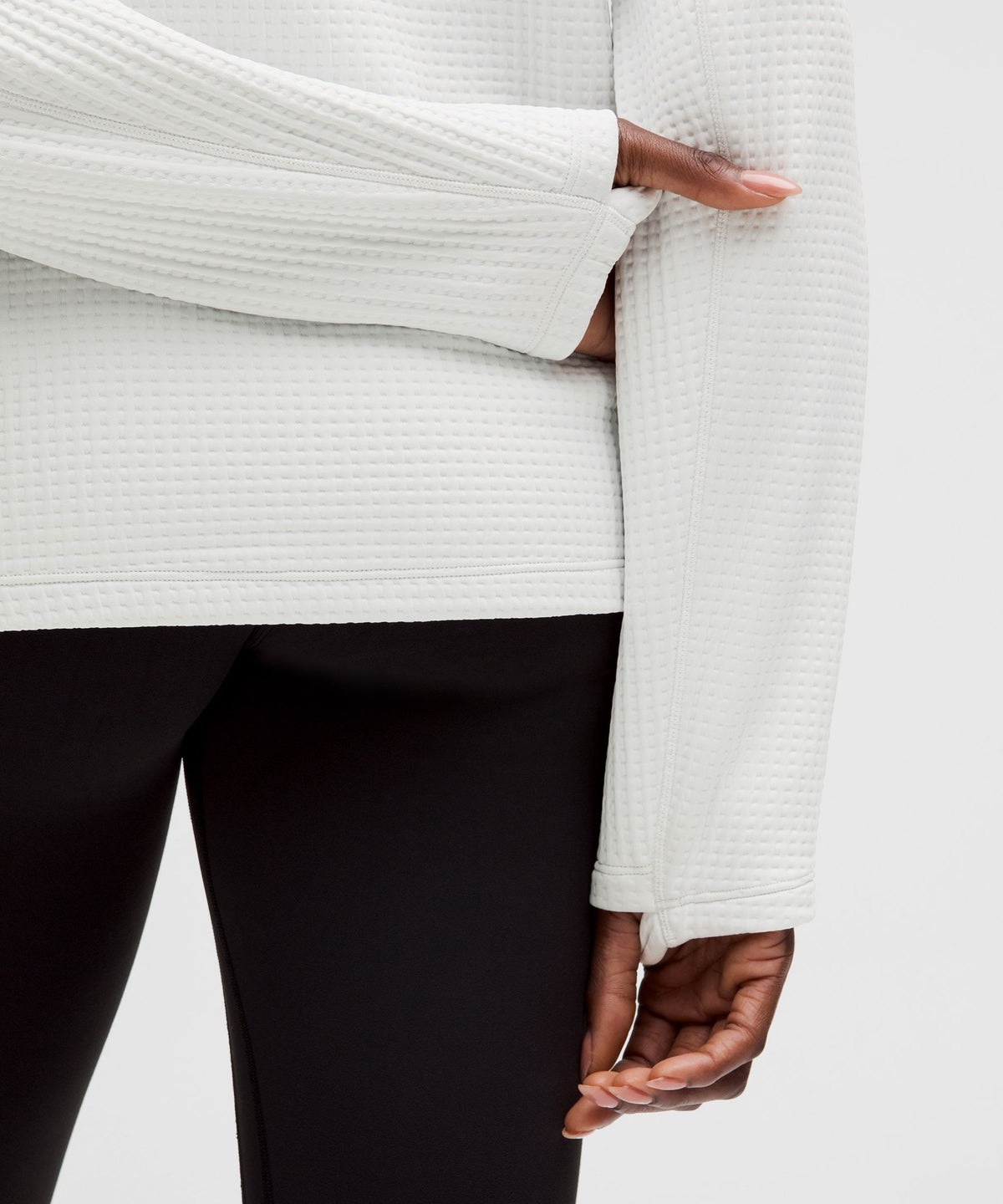 Waffle-Knit Funnel-Neck Long-Sleeve Shirt
