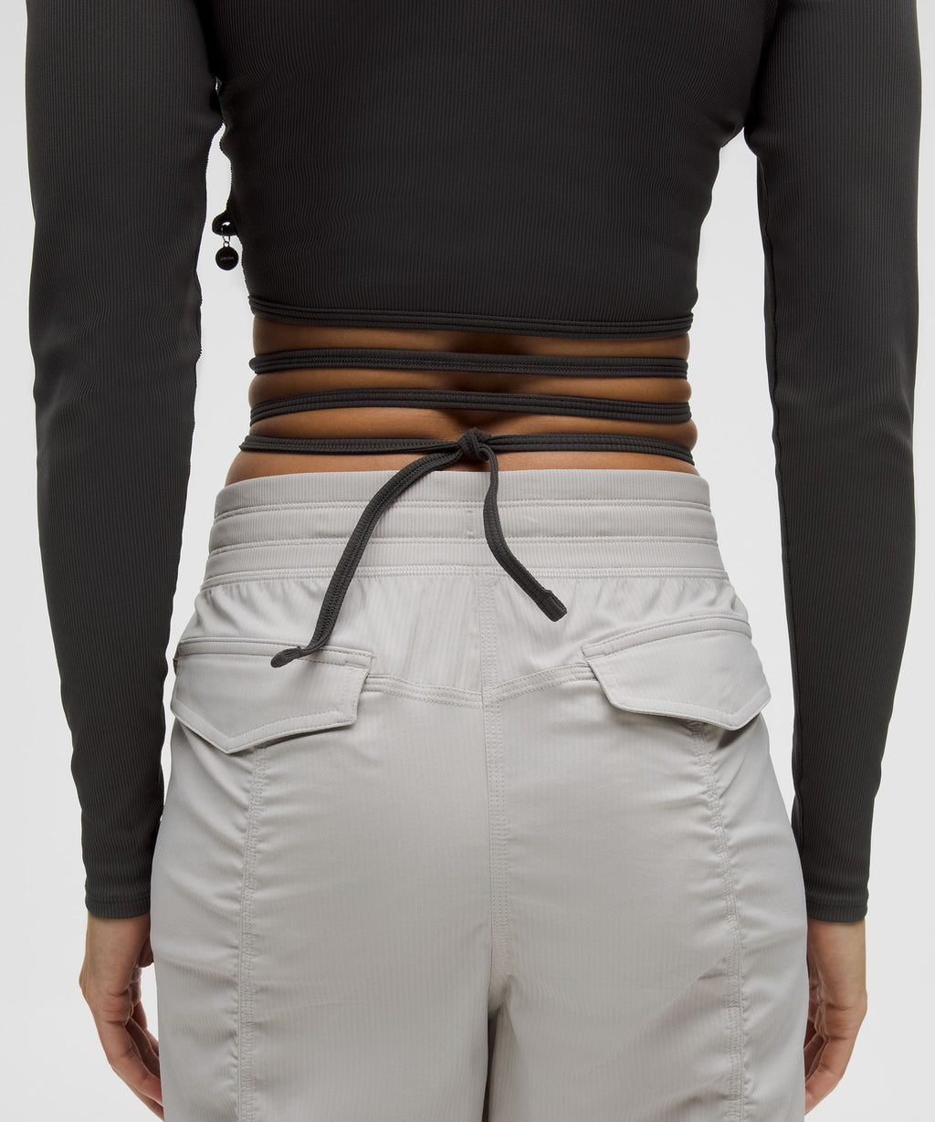 Logo Bead Ribbed Waist-Tie Long-Sleeve Shirt