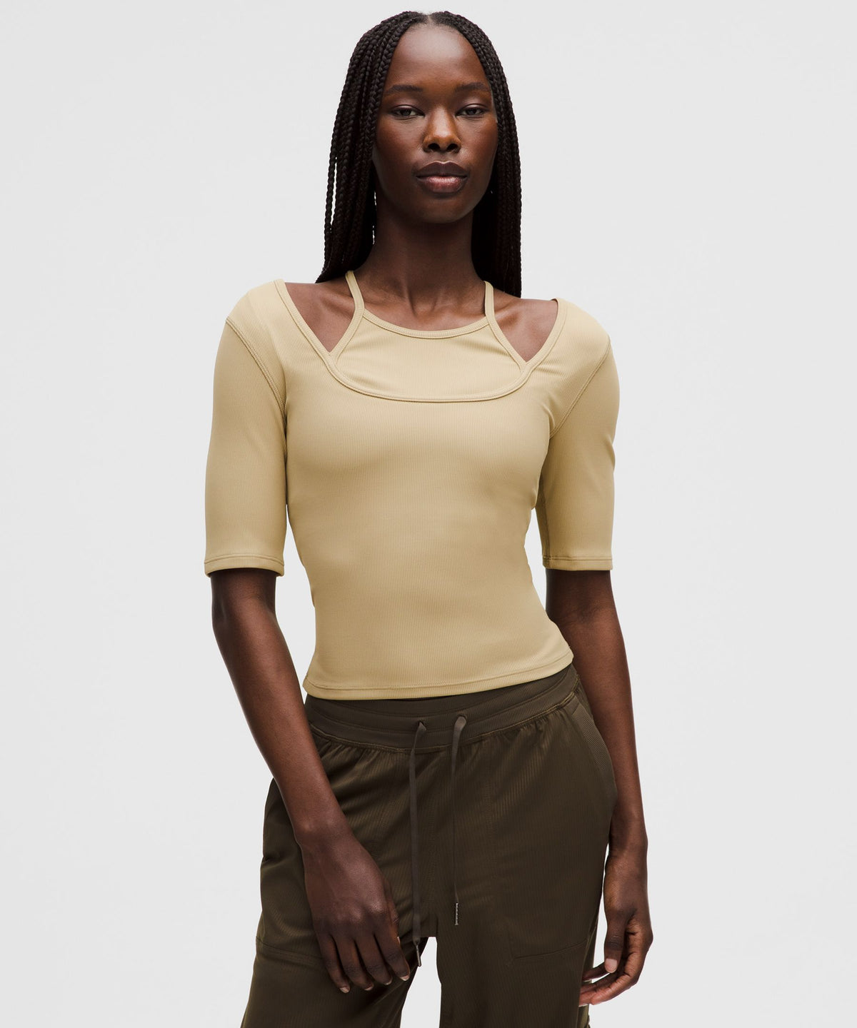 Layered-Look Ribbed Short-Sleeve Shirt