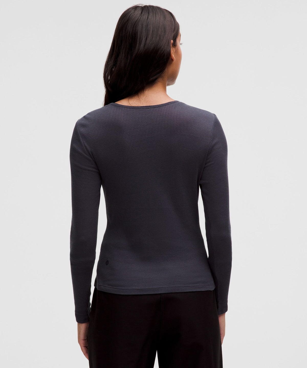 Sheer Cotton Ribbed Crewneck Long-Sleeve Shirt