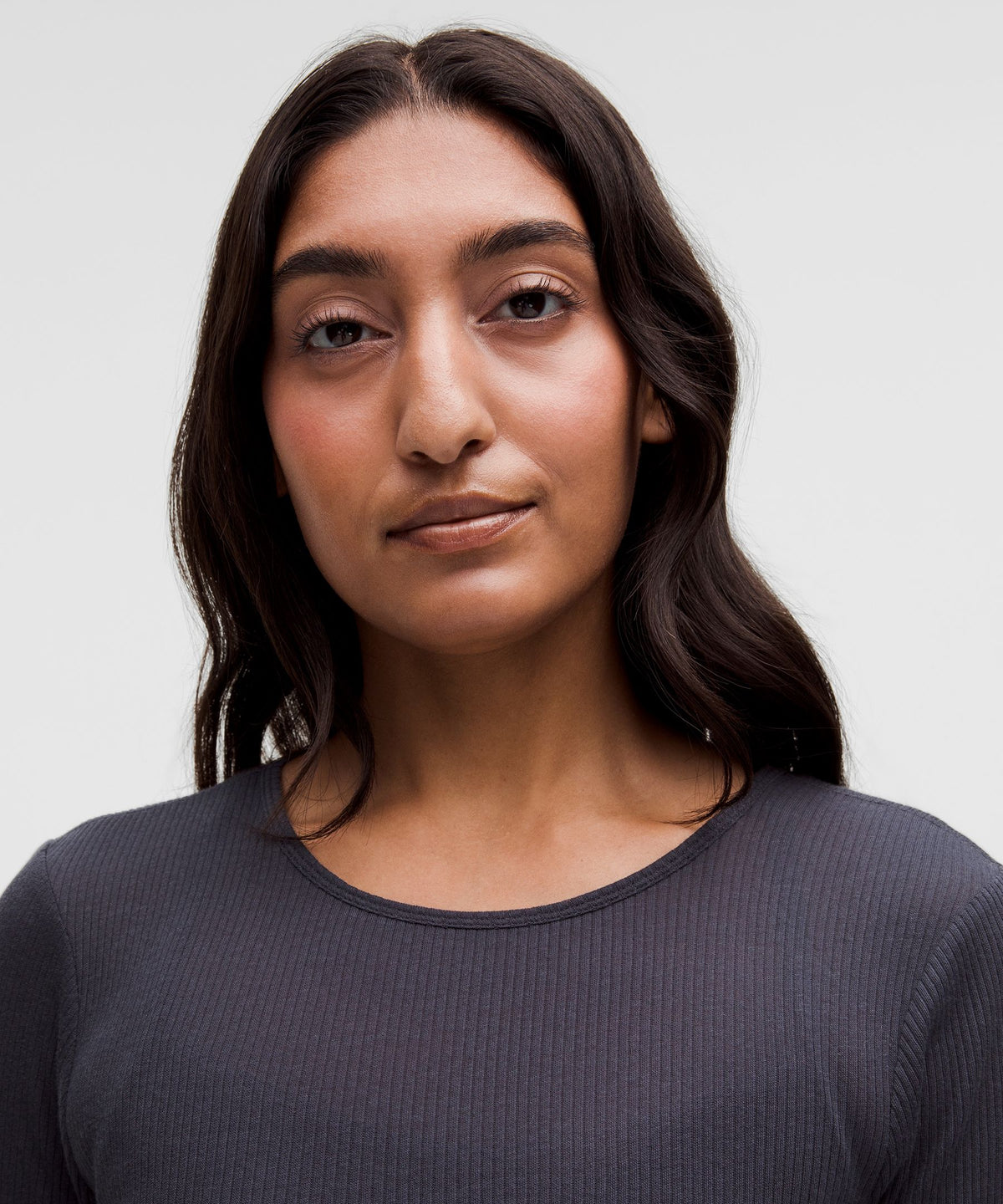 Sheer Cotton Ribbed Crewneck Long-Sleeve Shirt