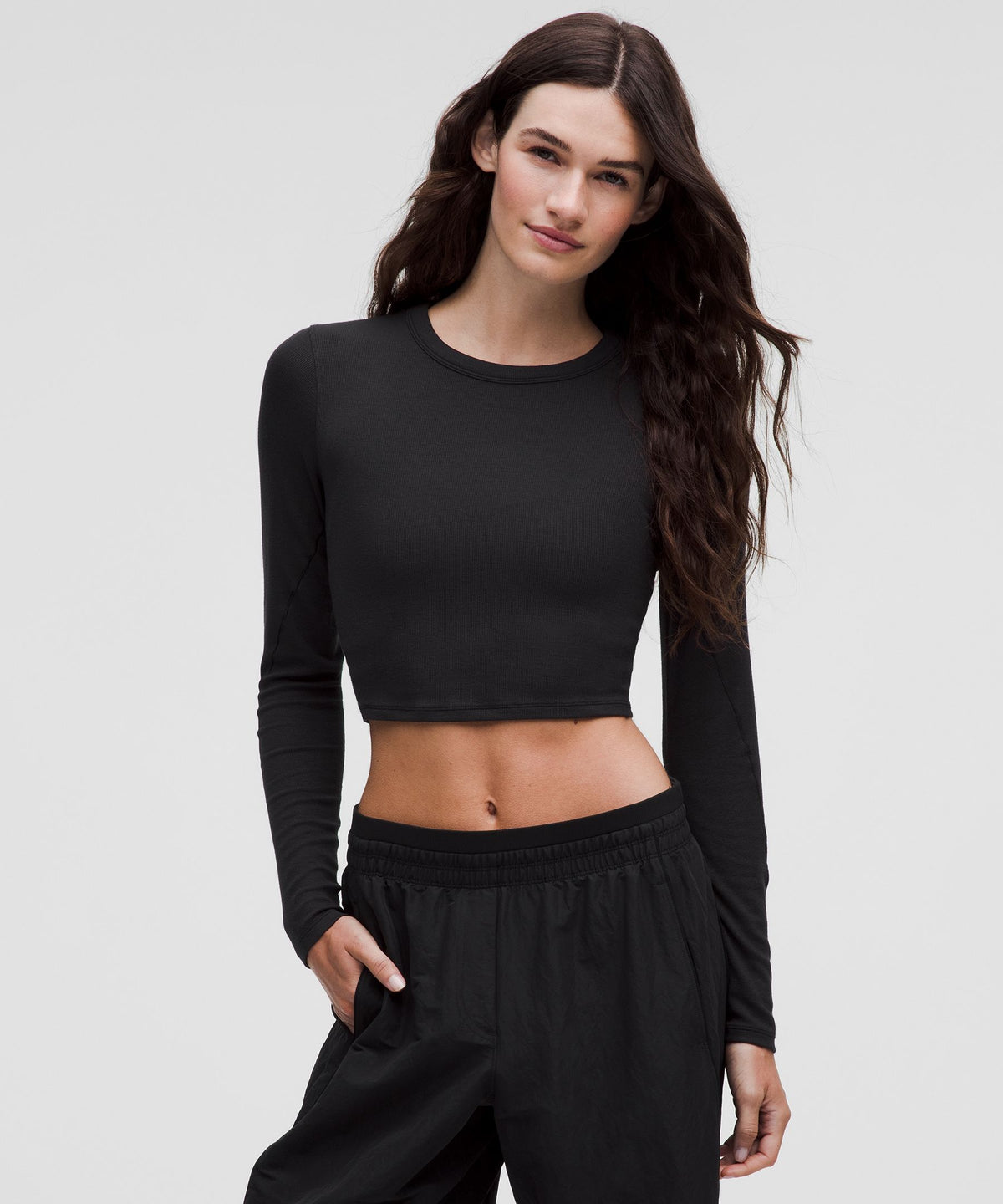Hold Tight Straight-Hem Cropped Long-Sleeve Shirt