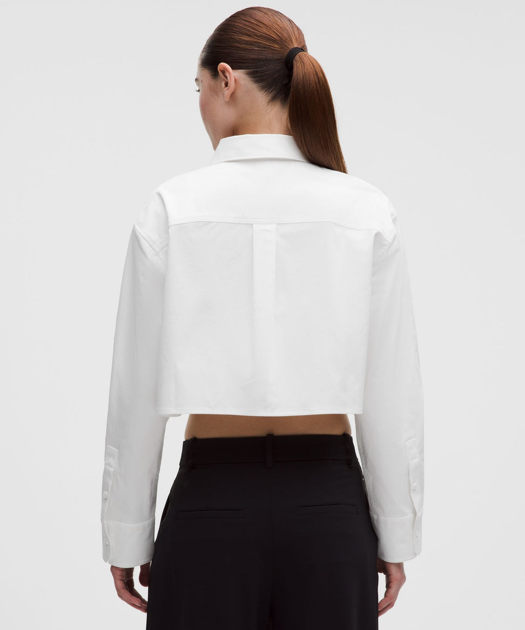 Woven Cropped Button-Up Long-Sleeve Shirt