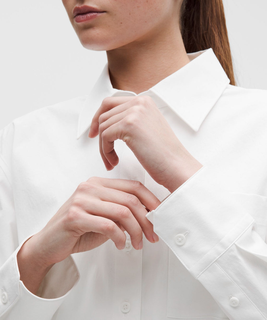 Woven Cropped Button-Up Long-Sleeve Shirt