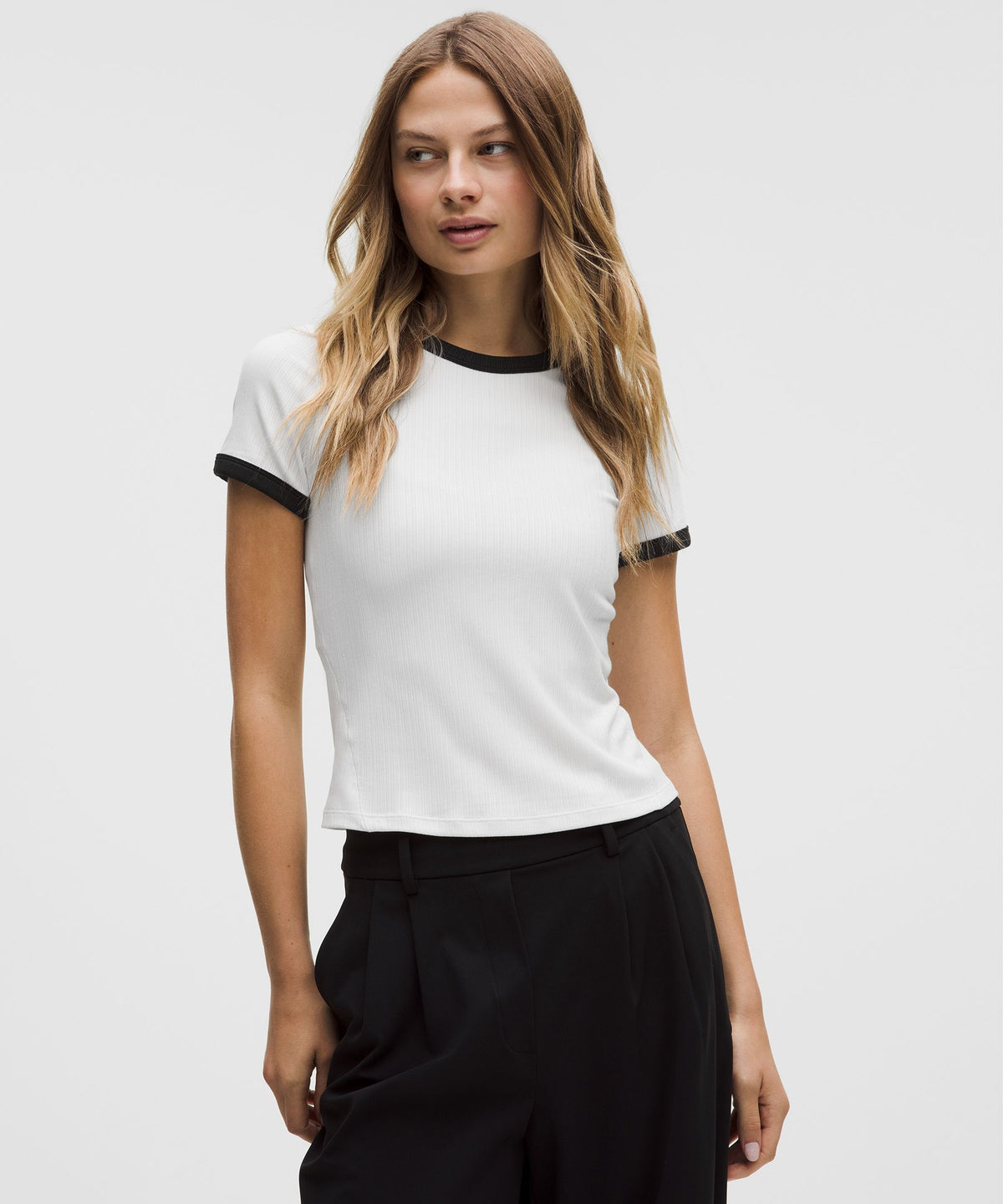 Hold Tight Micro-Rib Straight-Hem T-Shirt