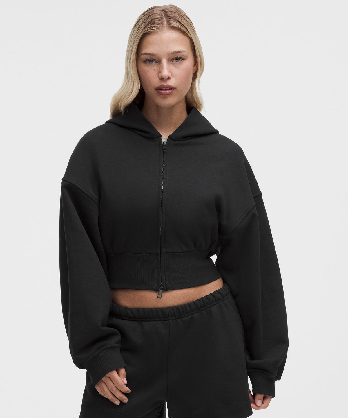 French Terry Cropped Full-Zip Hoodie