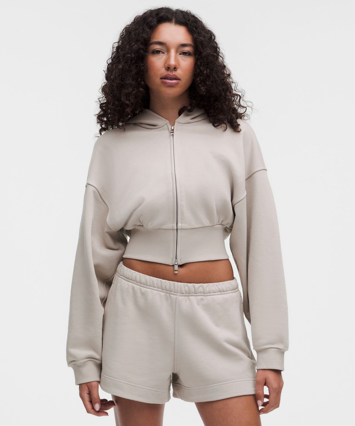 French Terry Cropped Full-Zip Hoodie