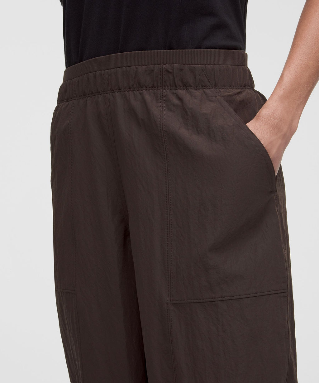 Crinkle Nylon Mid-Rise Barrel-Leg Pant