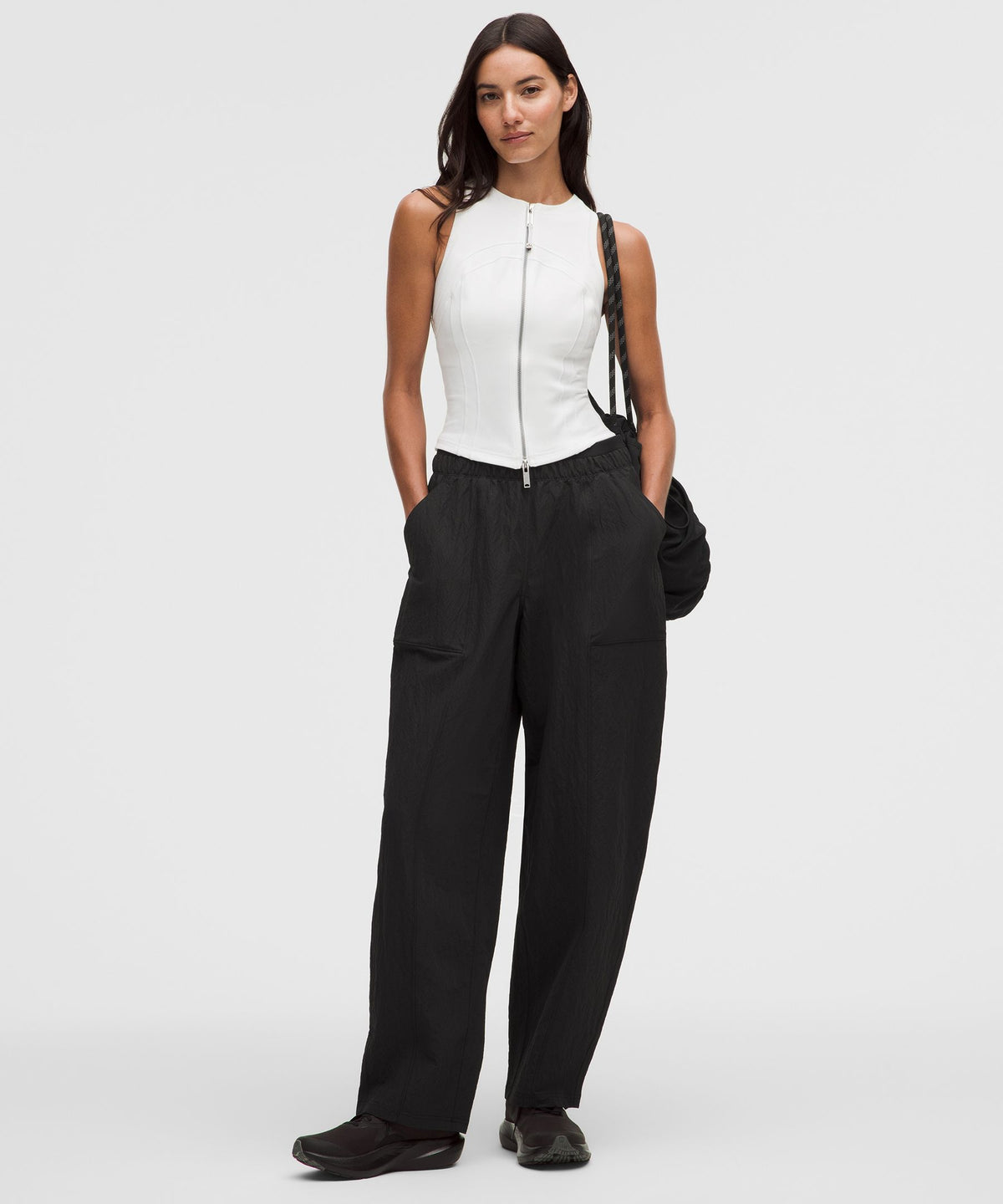 Crinkle Nylon Mid-Rise Barrel-Leg PantShort