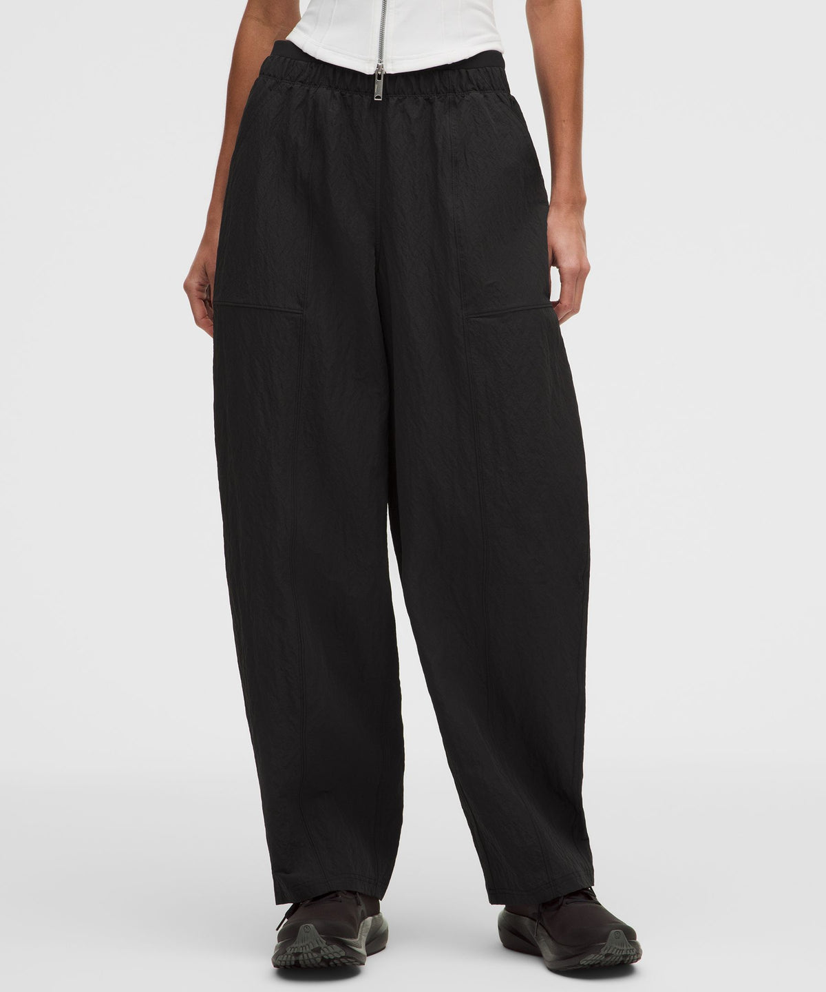 Crinkle Nylon Mid-Rise Barrel-Leg PantShort