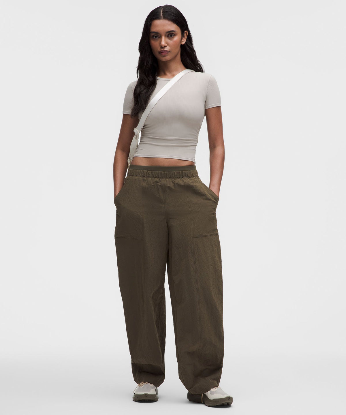Crinkle Nylon Mid-Rise Barrel-Leg PantShort