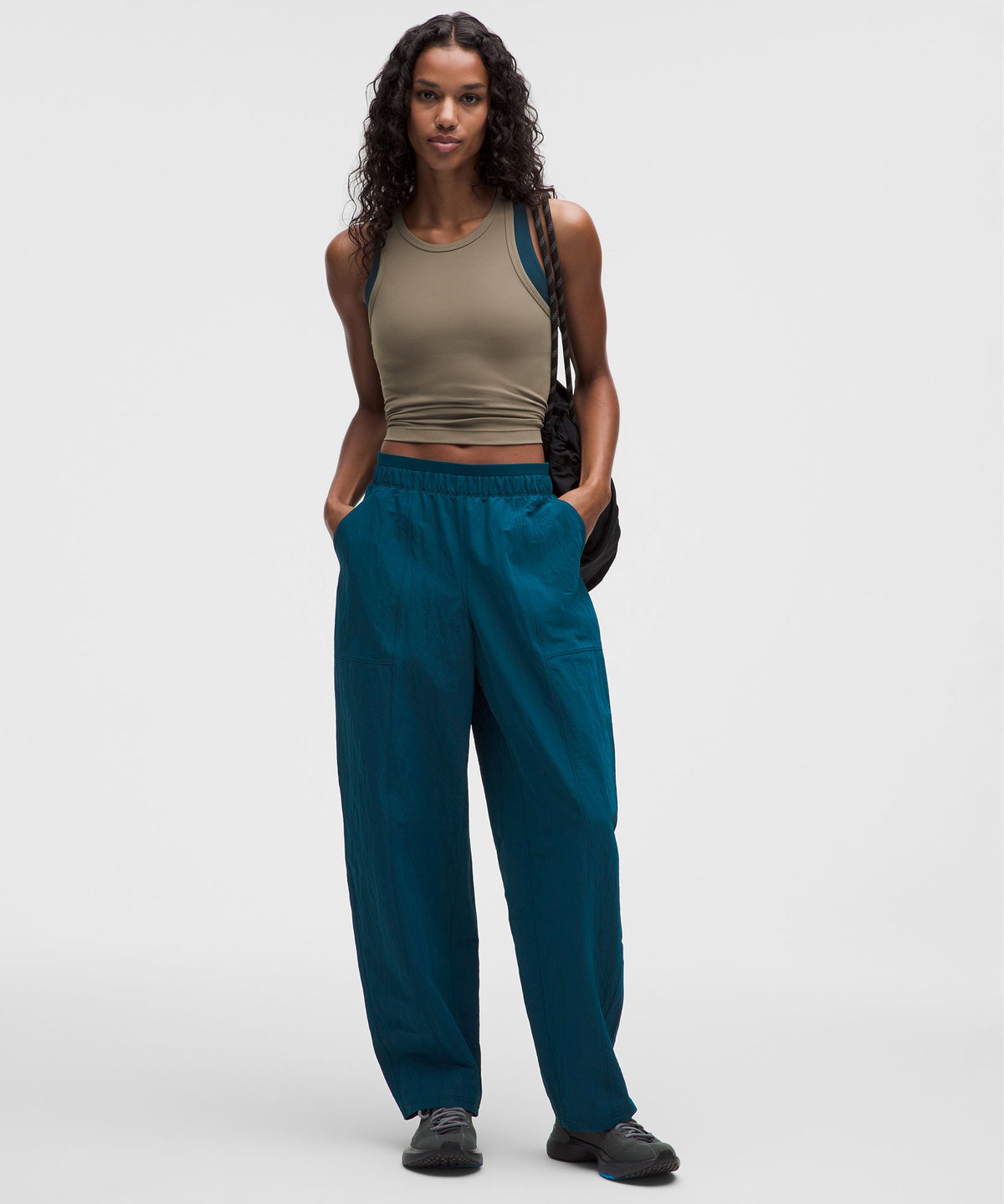 Crinkle Nylon Mid-Rise Barrel-Leg PantShort