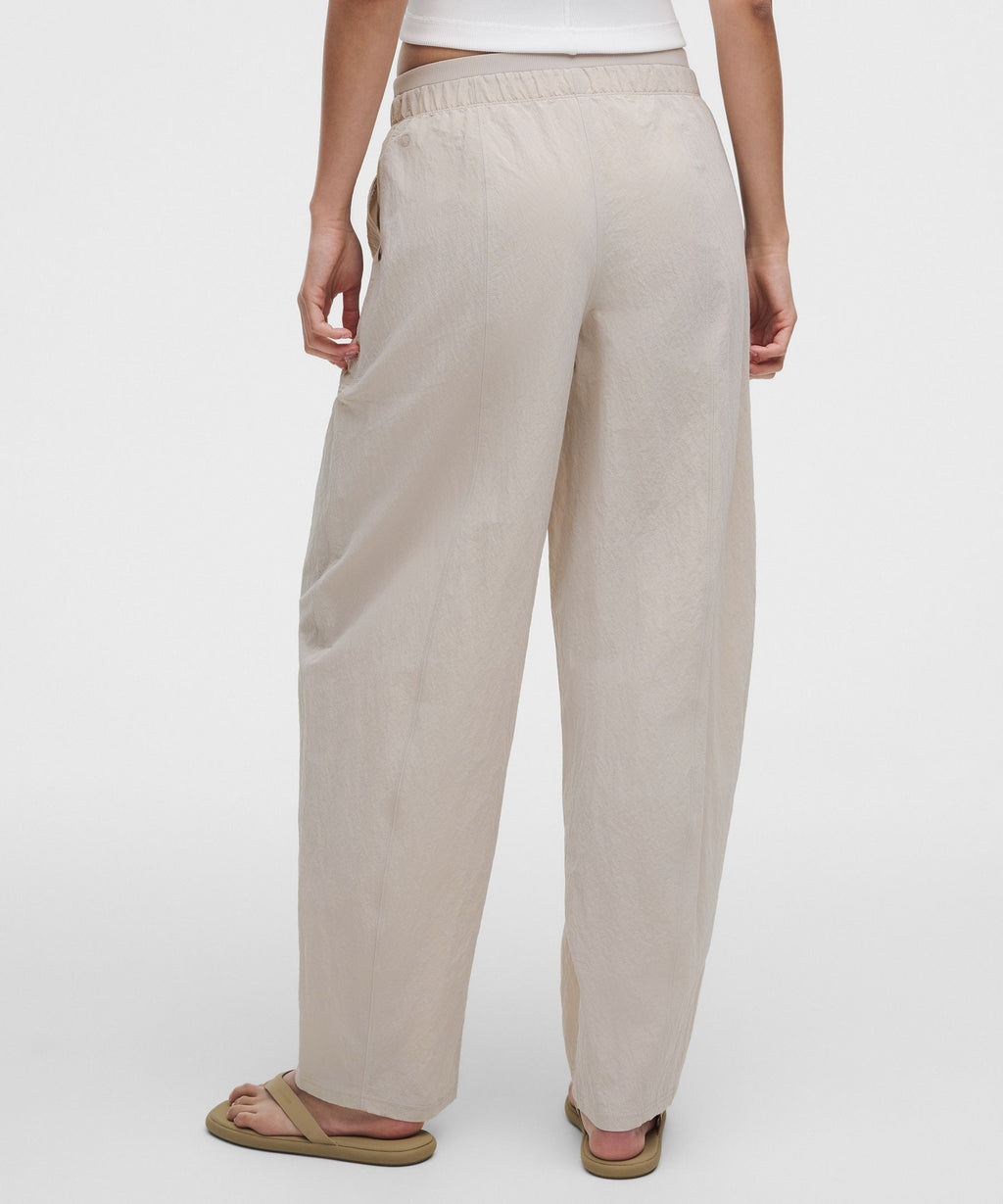 Crinkle Nylon Mid-Rise Barrel-Leg Pant