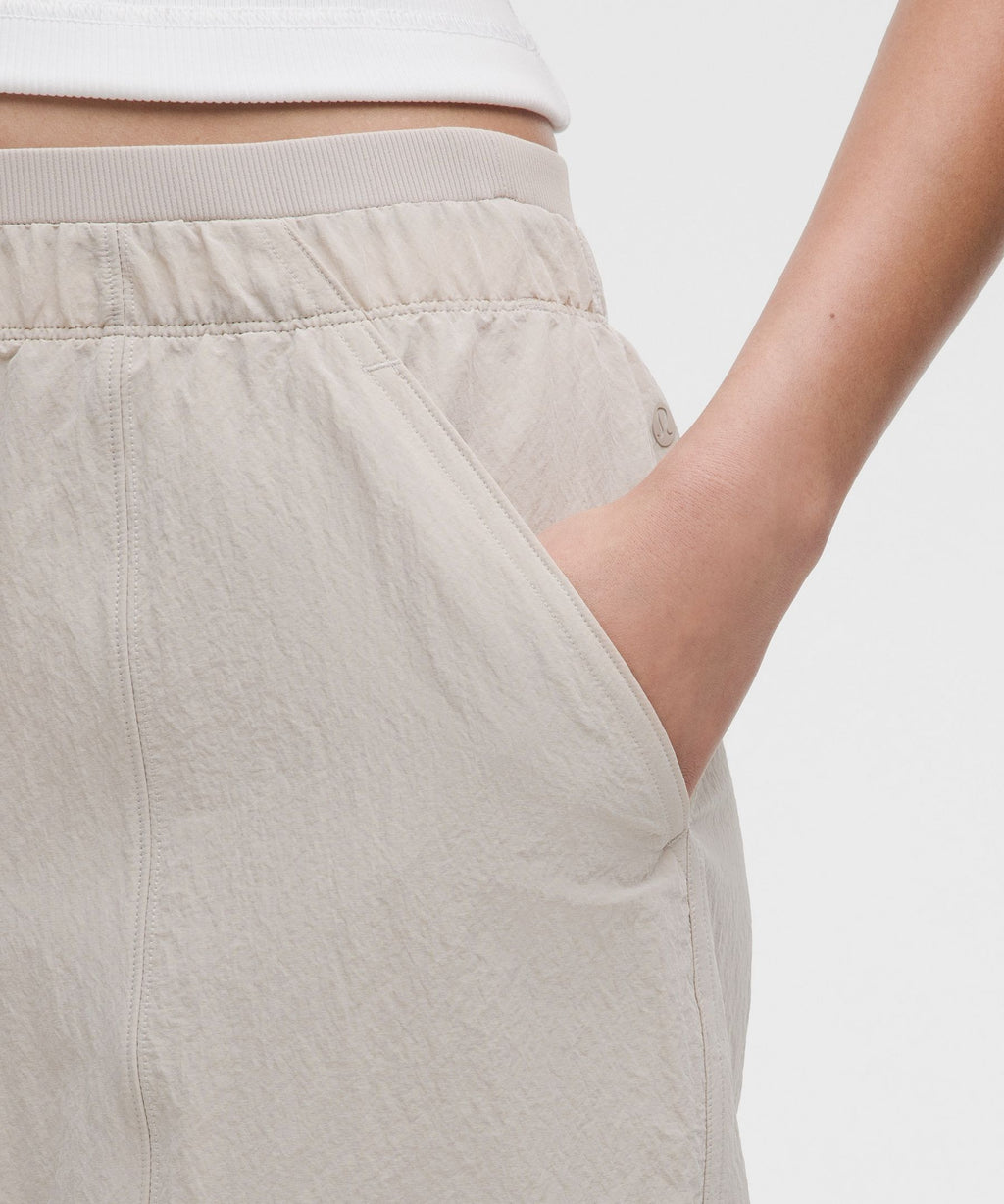Crinkle Nylon Mid-Rise Barrel-Leg Pant