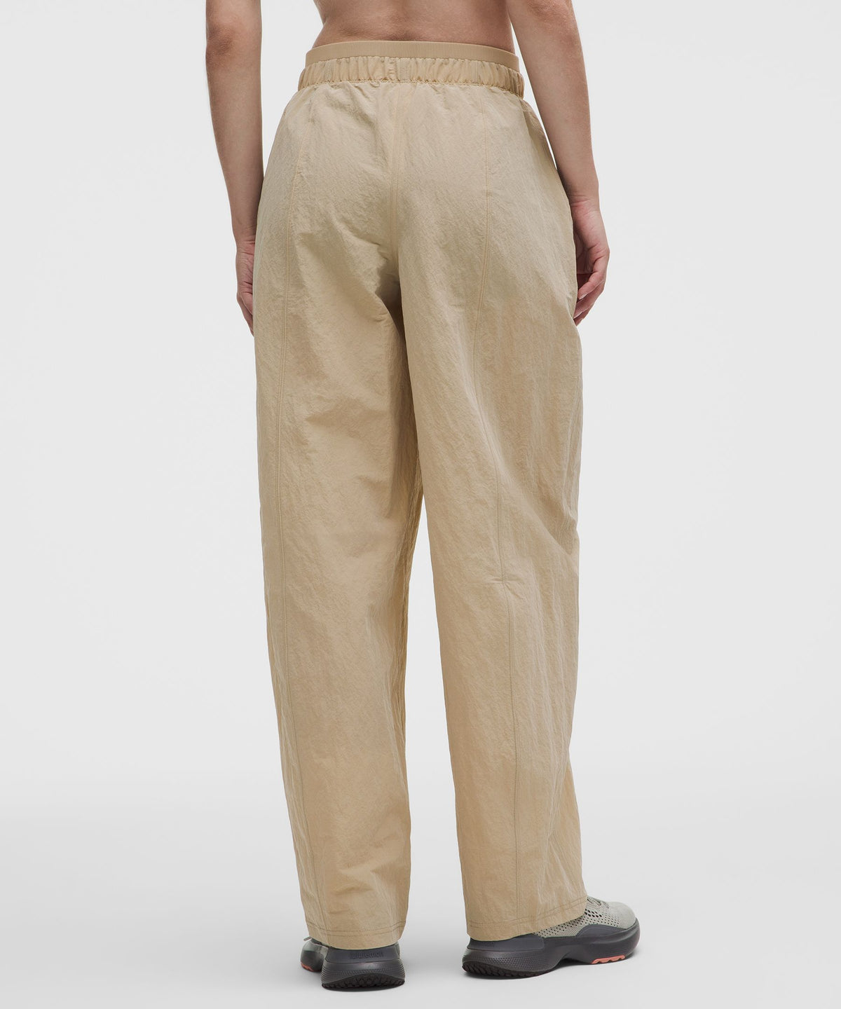 Crinkle Nylon Mid-Rise Barrel-Leg Pant