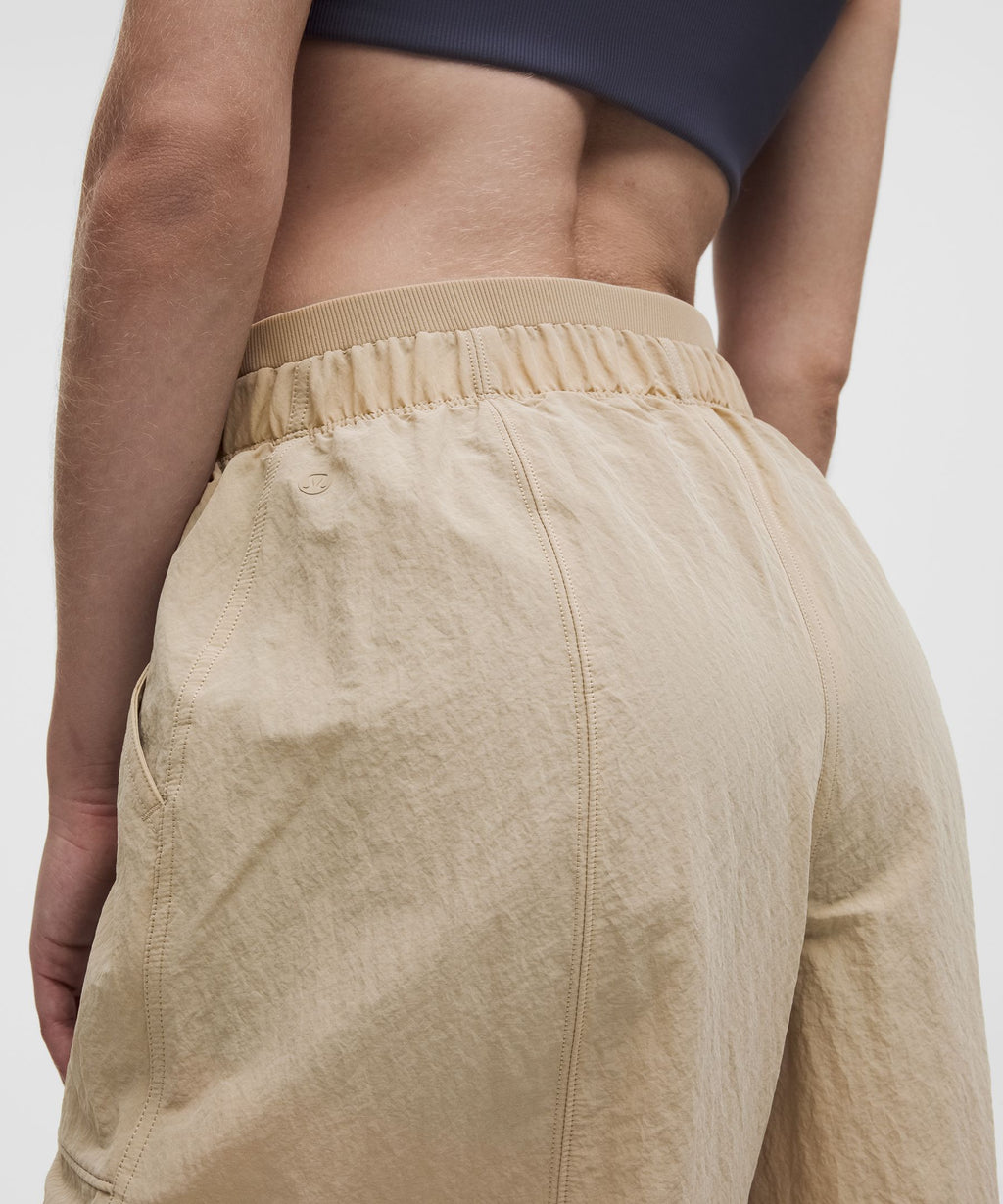 Crinkle Nylon Mid-Rise Barrel-Leg Pant