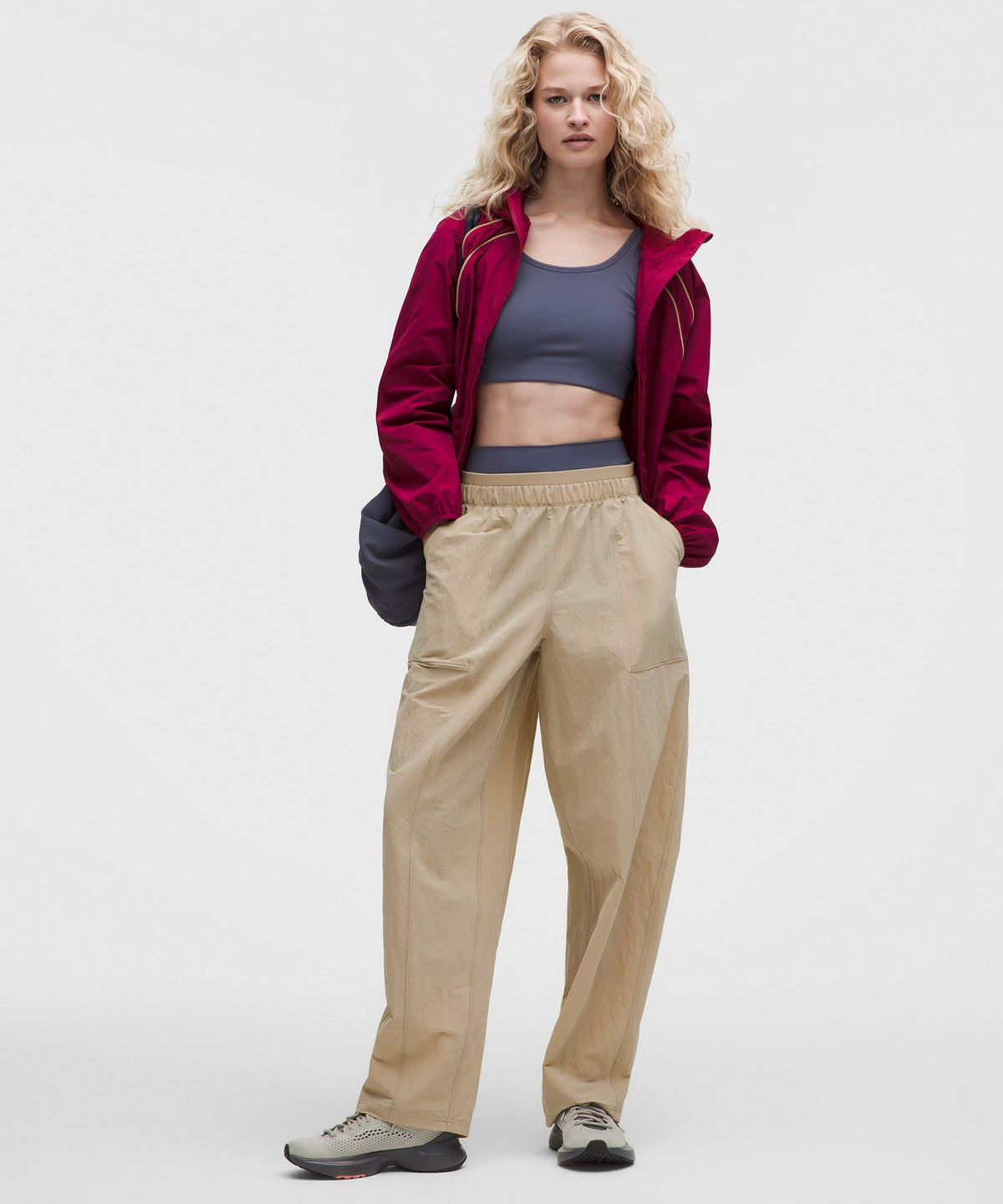 Crinkle Nylon Mid-Rise Barrel-Leg PantShort