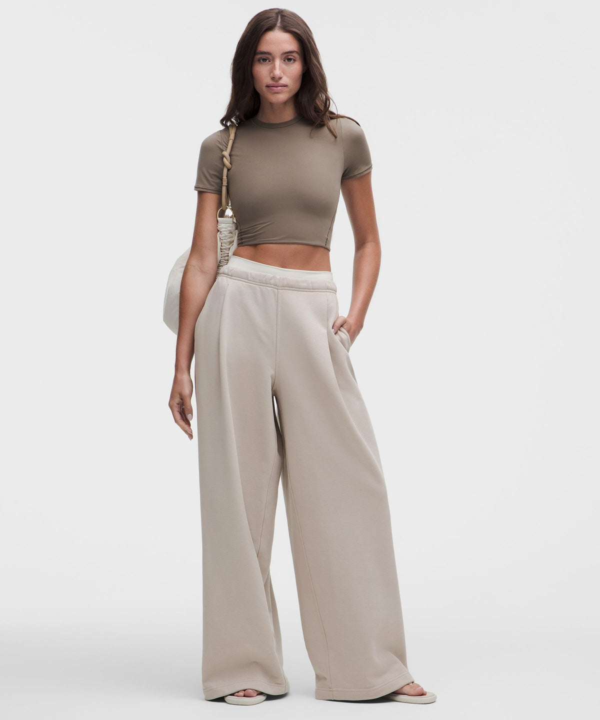 French Terry Mid-Rise Wide-Leg Pant
