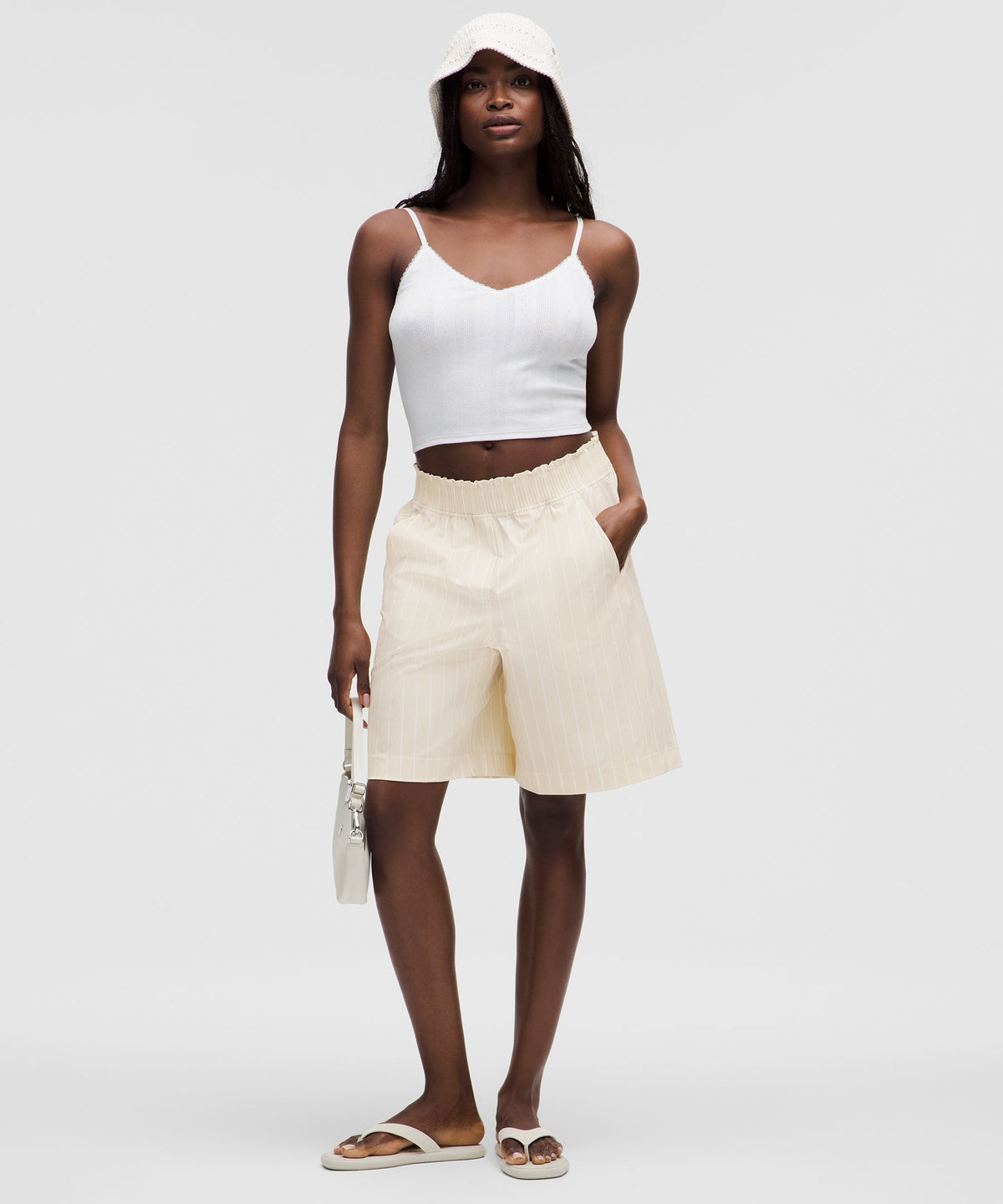 Stretch Woven Ruffle-Waist High-Rise Short 9"