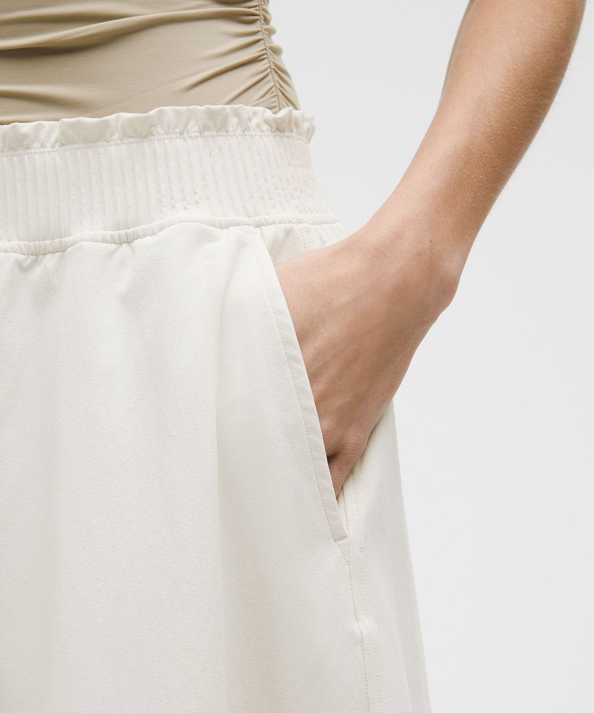 Stretch Woven Ruffle-Waist Midi Skirt