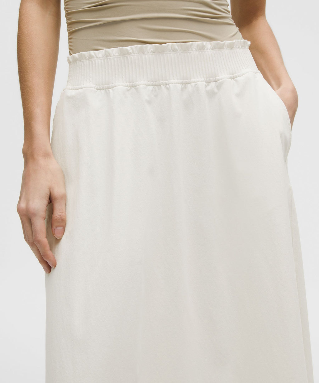 Stretch Woven Ruffle-Waist Midi Skirt