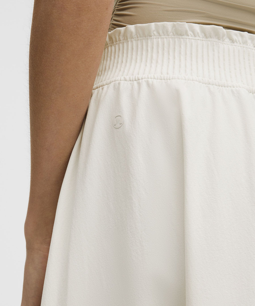 Stretch Woven Ruffle-Waist Midi Skirt