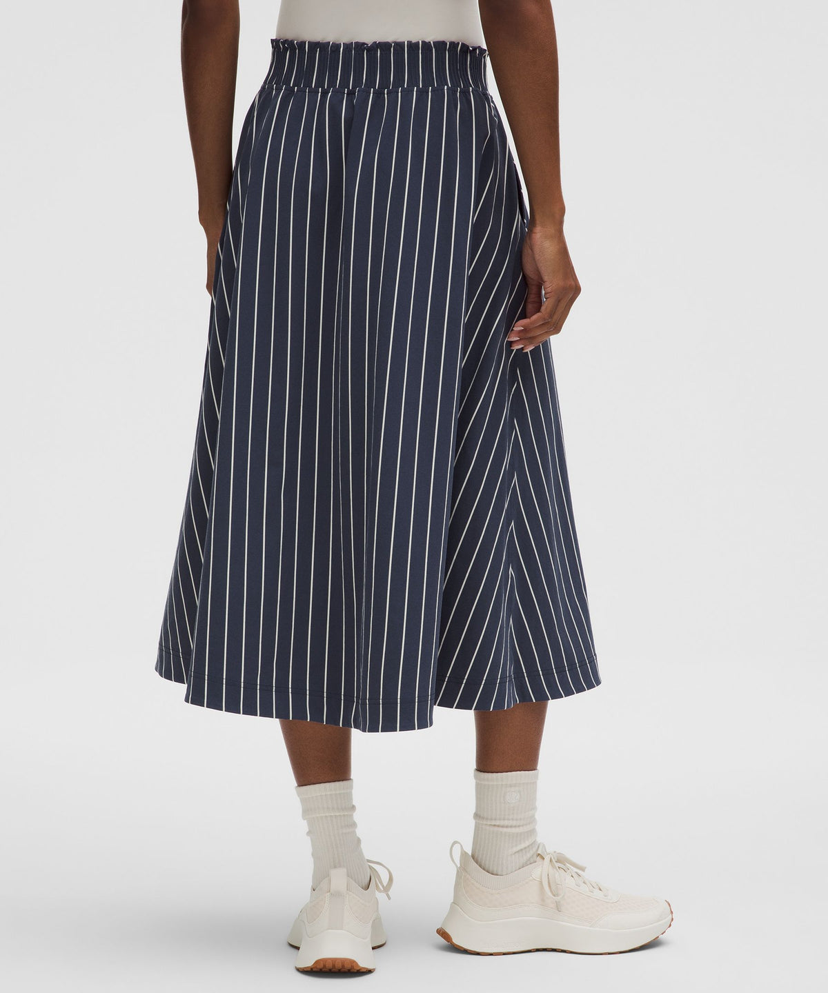 Stretch Woven Ruffle-Waist Midi Skirt