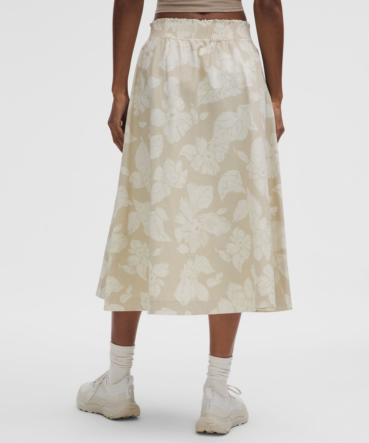 Stretch Woven Ruffle-Waist Midi Skirt