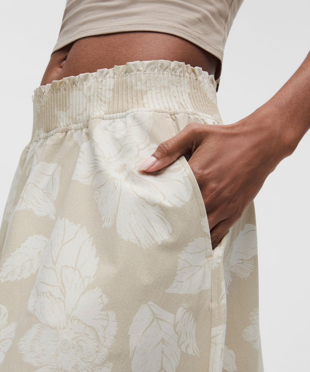 Stretch Woven Ruffle-Waist Midi Skirt