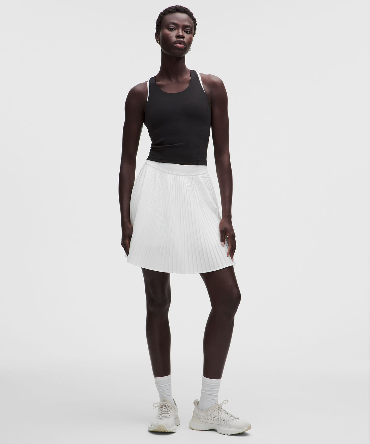 Pleated High-Rise Knee-Length Tennis Skirt