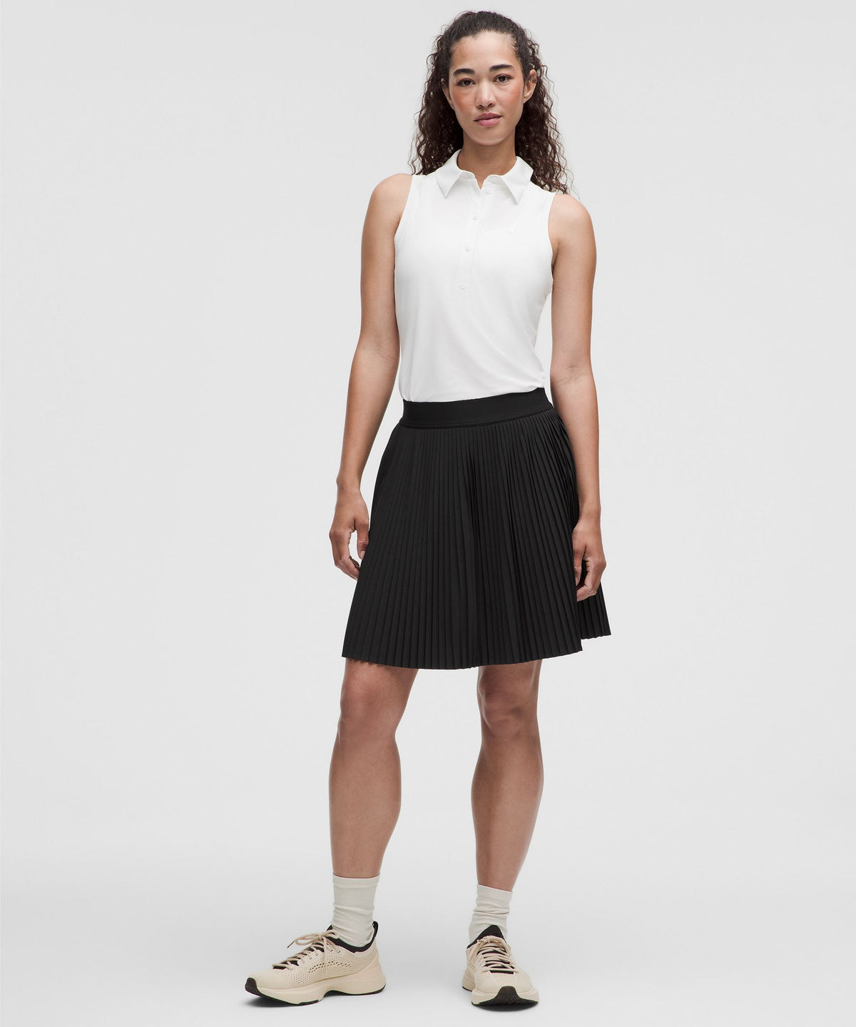 Pleated High-Rise Knee-Length Tennis Skirt