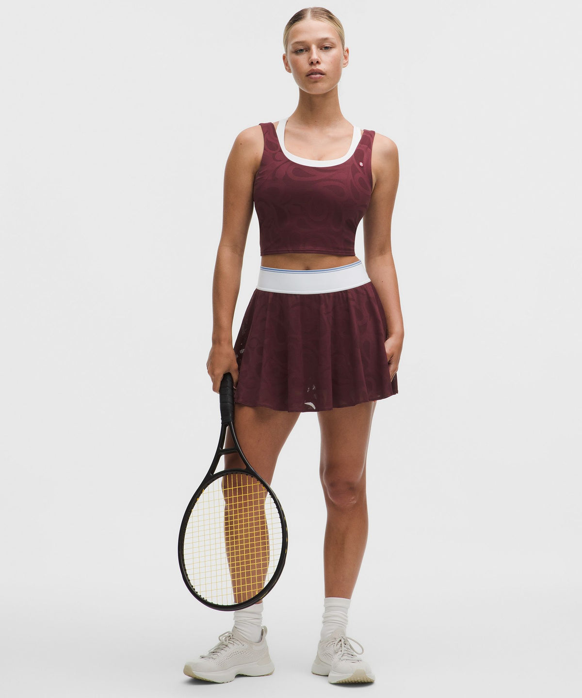 Paisley-Mesh High-Rise Tennis Skirt