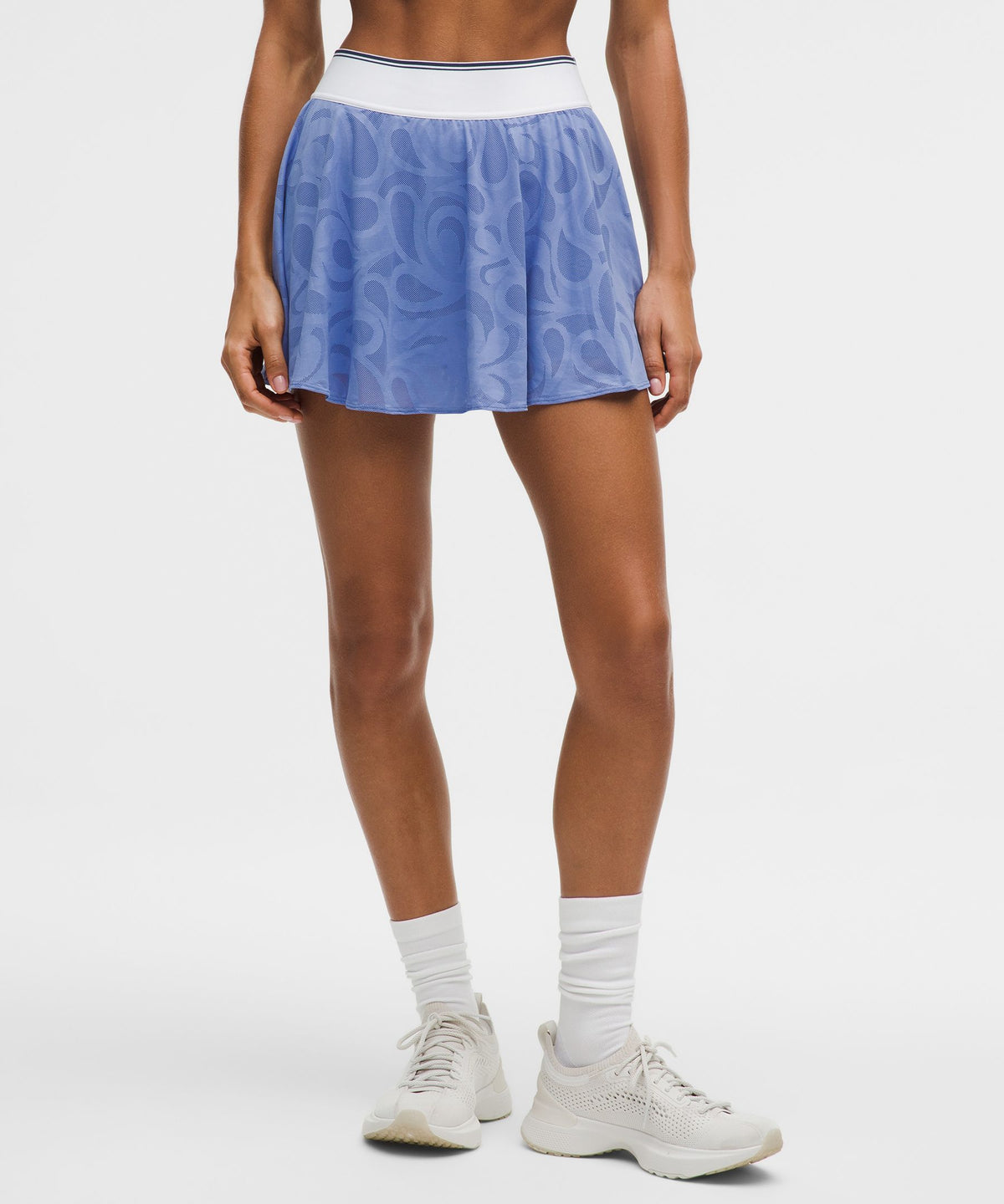 Paisley-Mesh High-Rise Tennis Skirt