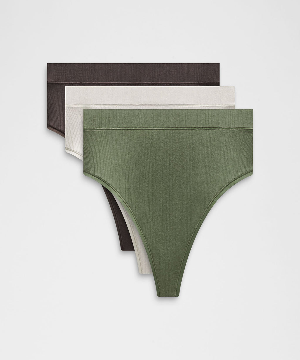 UnderEase High-Waist Ribbed Thong Underwear3 Pack